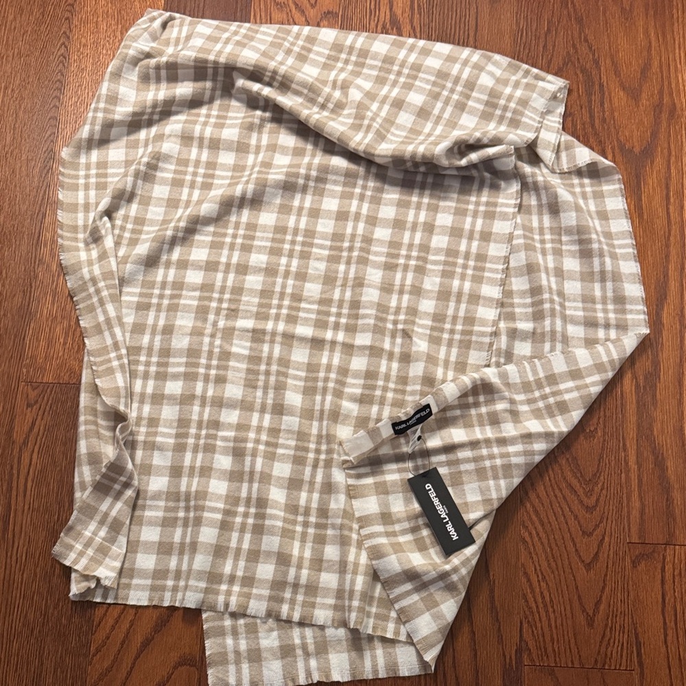 Karl Lagerfeld Beige and White Checkered Scarf